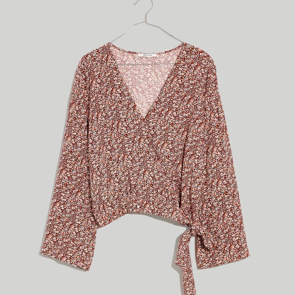 Madewell Tie-Front Silk Wrap Top M